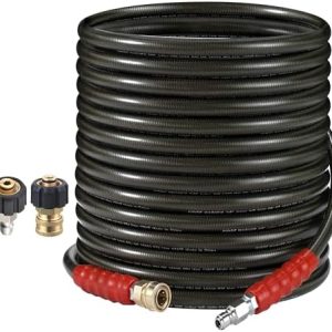 RIDGE WASHER Pressure Washer Hose 50 Feet - 3/8 Inch Steel Braid for Hot & Cold Water - 6000 PSI Quick Connect - Durable